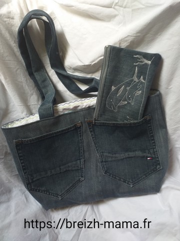 Couture Sac jeans recyclé et trousse brodée