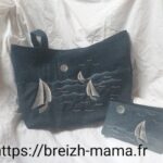Recyclage jeans - Tuto couture Sac -Ensemble sac et trousse brodé bateau